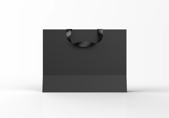 Black paper bag mockup on white background, template for graphic designers presentations and portfolios. 3D rendering.