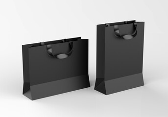 Black paper bag mockup on white background, template for graphic designers presentations and portfolios. 3D rendering.