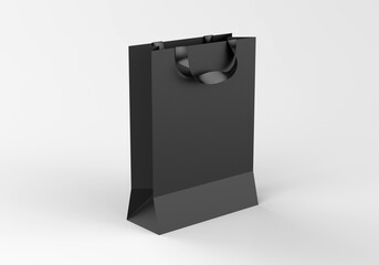 Black paper bag mockup on white background, template for graphic designers presentations and portfolios. 3D rendering.