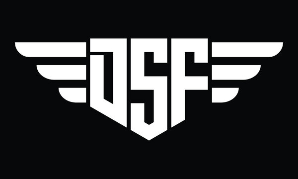 DSF three letter logo, creative wings shape logo design vector template. letter mark, wordmark, monogram symbol on black & white.