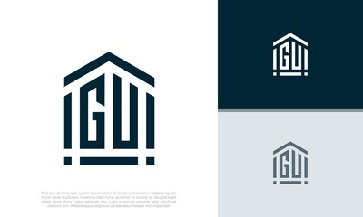 Simple Initials GU logo design. Initial Letter Logo. Shield logo.