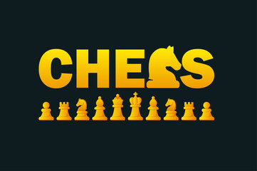 Naklejka na ściany i meble Vector LOGO CHESS and golden chess figures
