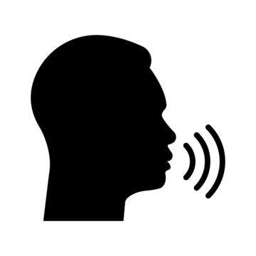 Speak, talk icon on white background. Man tell black vector silhouette. Voice wave from human. Vector icon.