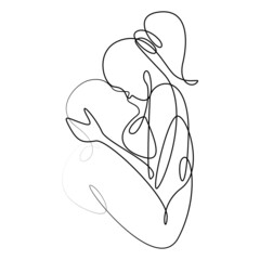 Kiss illustration. Stylized people, couple in love drawn with one line. Closed line isolated on white background