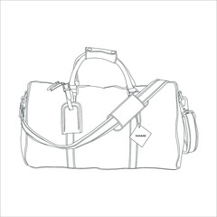 Obraz premium line art travel bag with white background, Men's Leather Duffel Bags, Weekender bag.