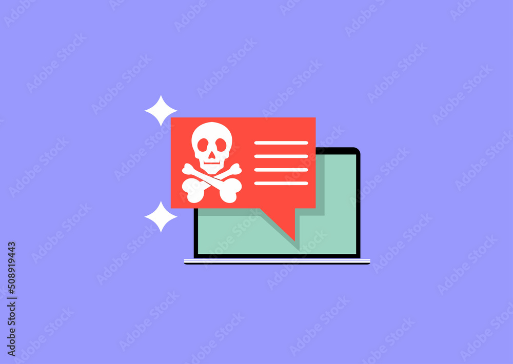 Poster alert notification on laptop computer vector, malware concept, spam data, fraud internet error, inse