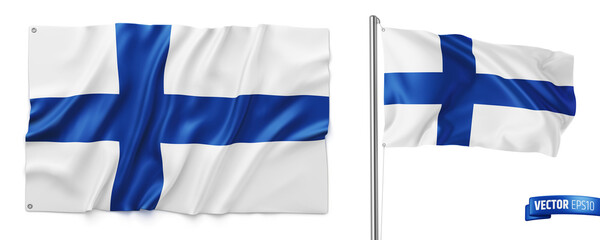 Vector realistic illustration of Finnish flags on a white background. - 508920850
