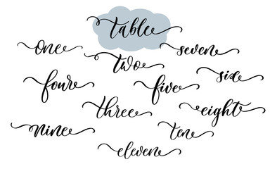 Number of the table on the wedding day - vector calligraphic inscription with smooth lines.