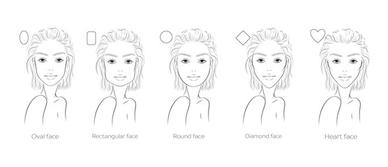Set of women faces different shapes template