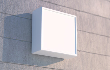 Square wall sign board mockup mounted on a business facade. Outdoor store signage blank template for branding in realistic 3D rendering