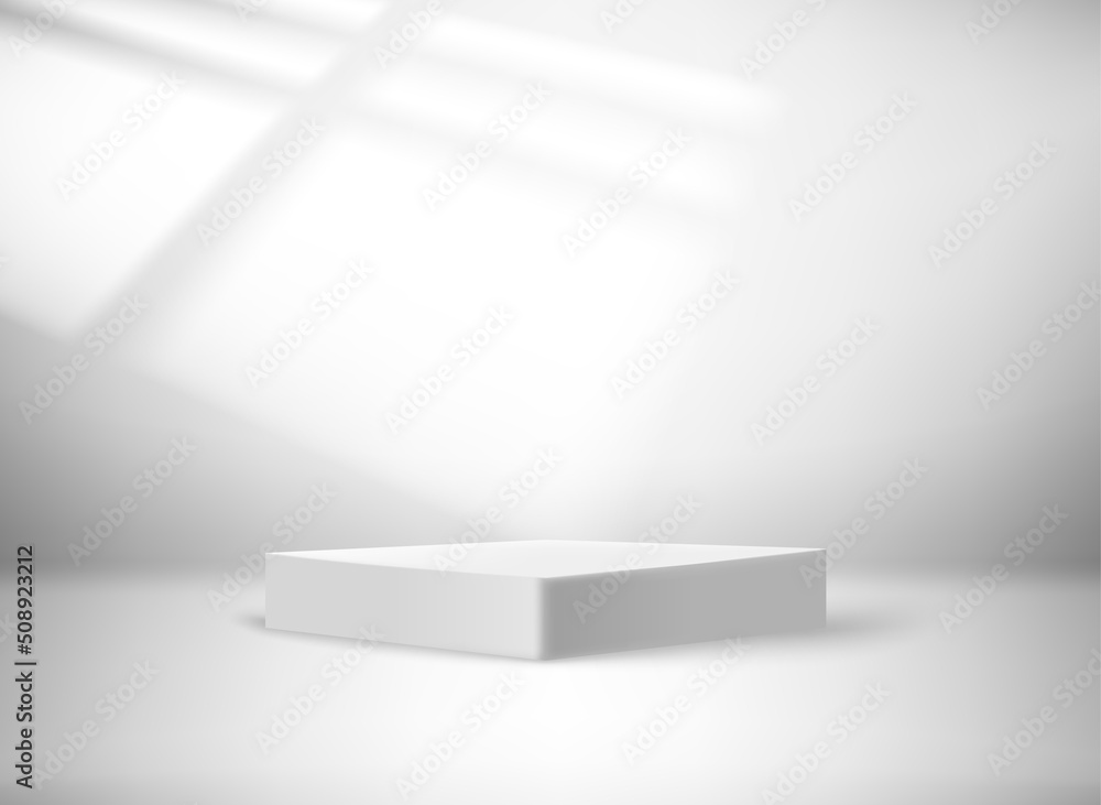 Poster Bright studio with sun flare of the window. 3D vector illusration with shadow overlay effect
