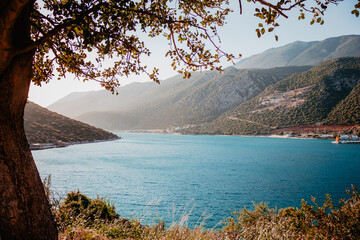 Beautiful mountains and sea views at mediterranean resort town Kas, Antalya province, Turkey.