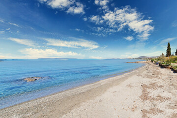 Fototapeta na wymiar Beach of Kalivia Lagonisi in Attica, Greece