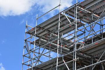 Metal scaffolding for building under construction