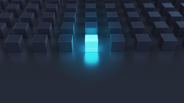 glowing cube among other dark ones