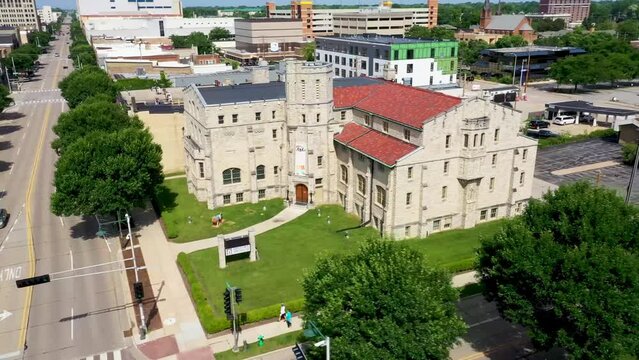 Aerial flying over Appleton, Wisconsin, The History Museum at the Castle, Drone View