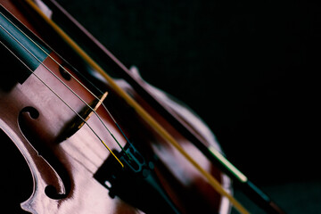Violin vintage musical instrument of orchestra taken with natural light - obrazy, fototapety, plakaty