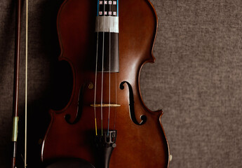 Fototapeta na wymiar Violin vintage musical instrument of orchestra taken with natural light