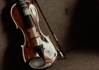 Violin vintage musical instrument of orchestra taken with natural light - 508925409