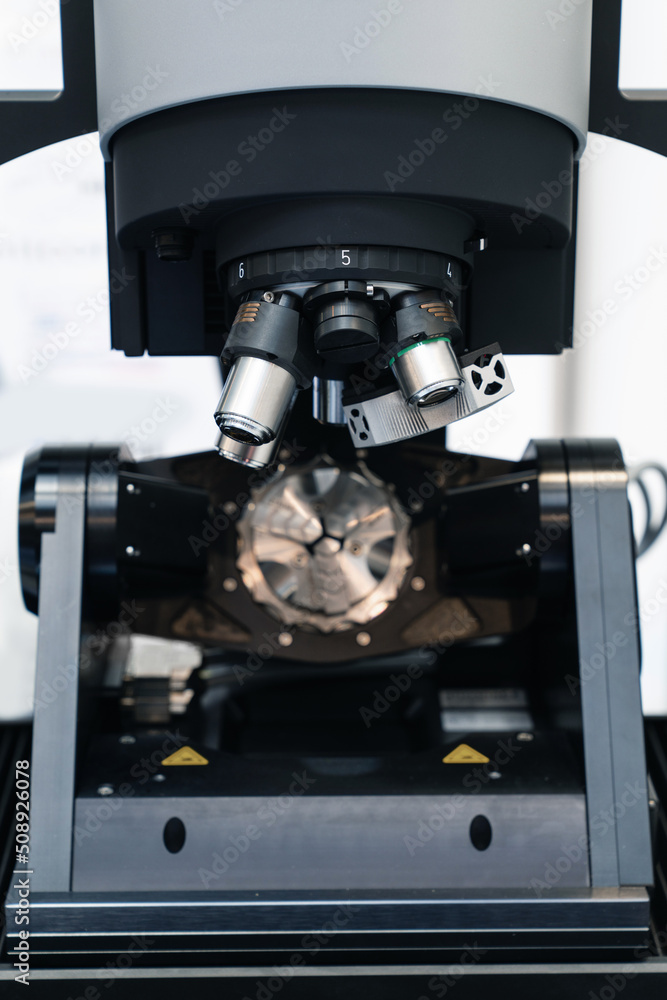 Poster optic machine for precise measurement of part size and quality evaluation. smart factory.