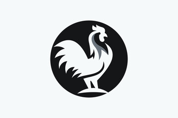 Vector image of a cock, rooster, and chicken design in a circle.