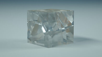 cracked ice cube or glass 3d render