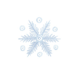 watercolor snowflake illustration. Holiday traditional decoration, sign of winter, cold weather, symbol of unique beauty. Hand painted drawing, isolated on white background.