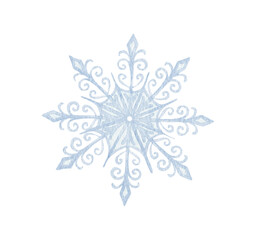 watercolor snowflake illustration. Holiday traditional decoration, sign of winter, cold weather, symbol of unique beauty. Hand painted drawing, isolated on white background.