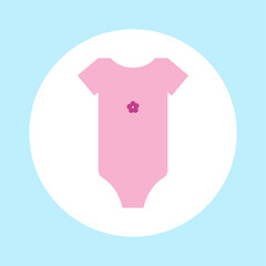 vector illustration of a children's bodysuit for a girl pink with a pink flower on a blue background.
