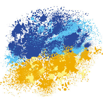 Grunge splash background of yellow and blue colors