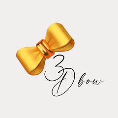 3D golden bow. Elegant holiday and greeting design element