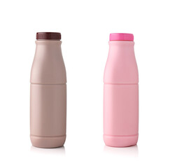 Chocolate milk bottle and strawberry milk bottle isolated on white background