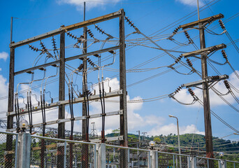 High voltage electric power plant current distribution substation