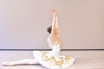 Fototapeta premium attractive young ballet dancer acting out. beautiful ballerina sitting forward split