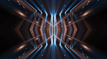 Fototapeta na wymiar Abstract futuristic neon background. Light lines and rays. Futuristic empty neon digital scene. Illusion, fantasy. 3D illustration.