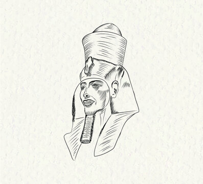 Akhenaten also spelled Echnaton, was an ancient Egyptian pharaoh. Beautiful sketch illustration by hand-drawn