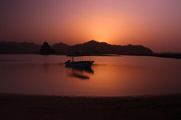 lake , boat, mountains