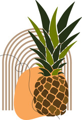 Tropical fruits poster. Fruits set. Lemon, orange, pineapple. Flat illustration.