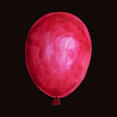 Isolated watercolor balloon on black background. Beautiful and colorful red balloon.
