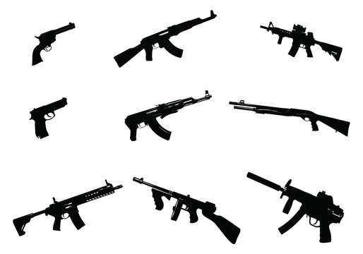 black and white guns vector illustrations