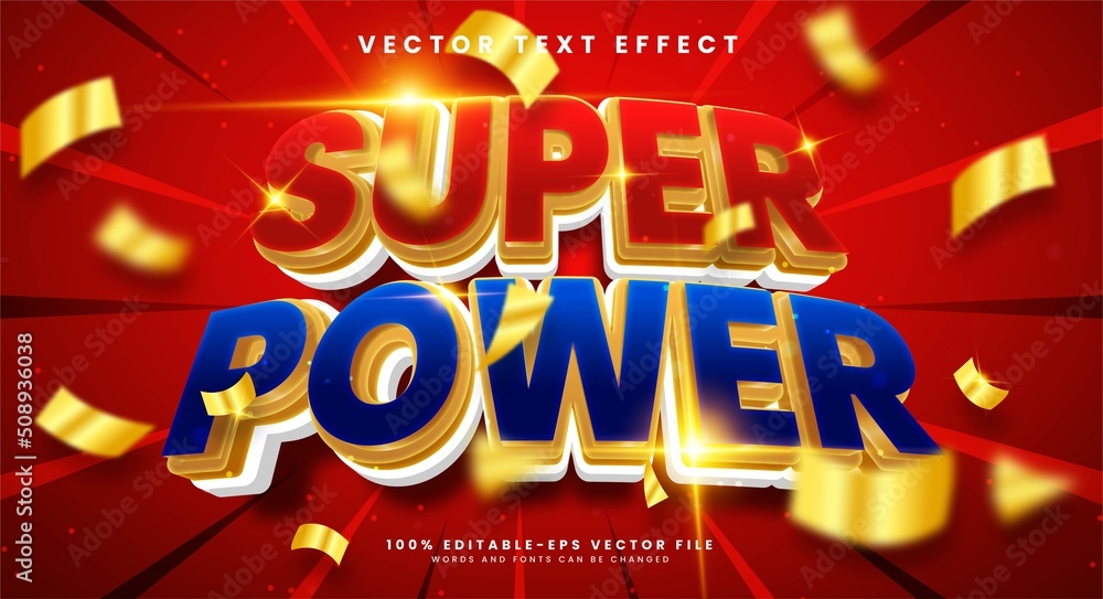 Poster super power 3d editable text effect with red and blue color, suitable for super hero themes.