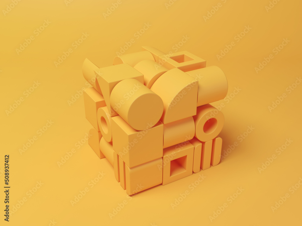 Poster abstract composition with 3d elements. realistic illustration with cubes and elements. trendy banner