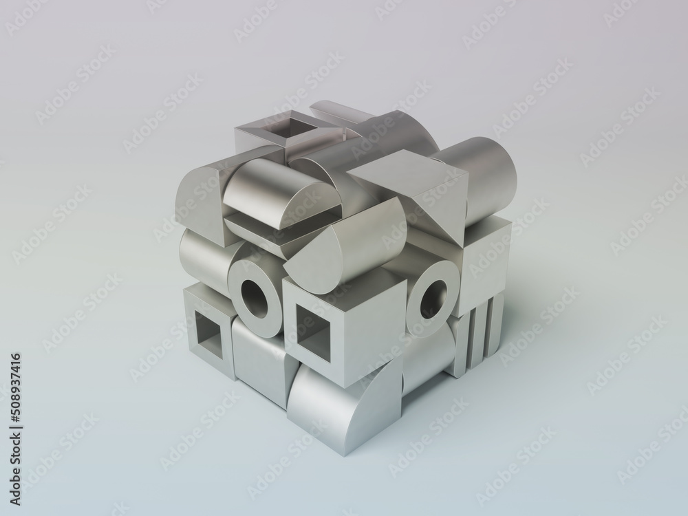 Poster abstract composition with 3d elements. realistic illustration with cubes and elements. trendy banner