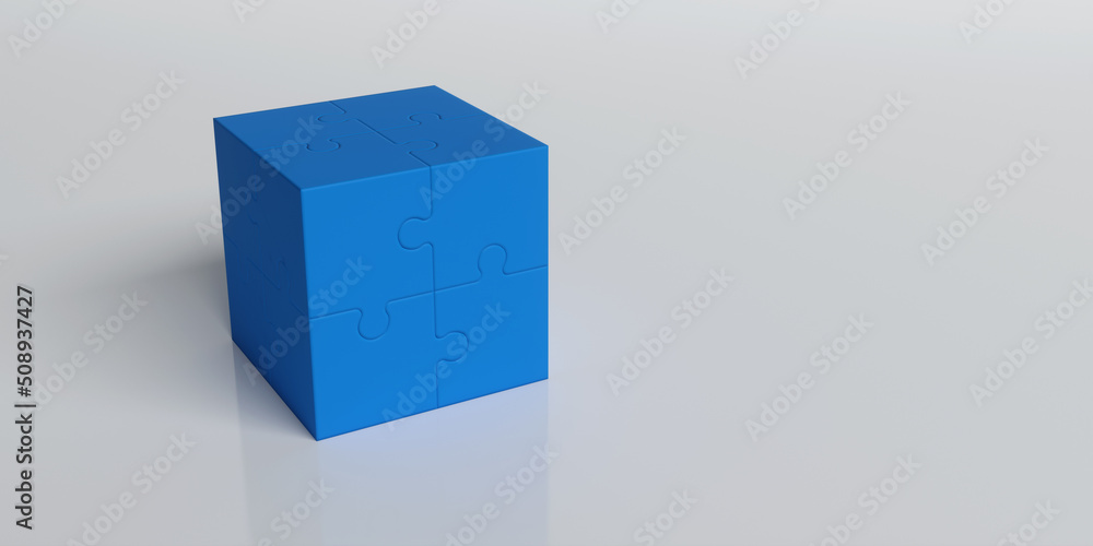 Aufkleber 3d rendering of a cube made of puzzle pieces