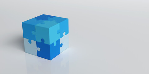 3d rendering of a cube made of puzzle pieces