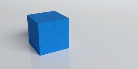 3d rendering of a cube made of puzzle pieces