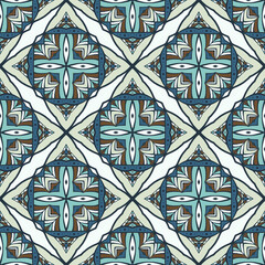 Seamless pattern for traditional arabic and indian pottery tiling, fabric, wall interior, cloth. Decor tile, texture print, mosaic oriental ornament.