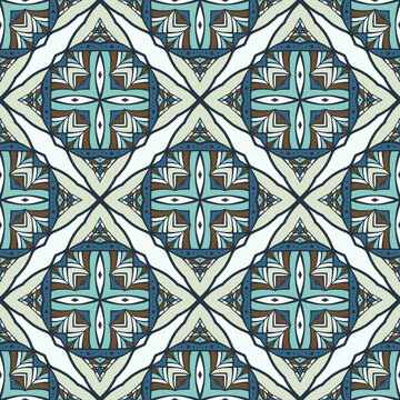 Seamless pattern for traditional arabic and indian pottery tiling, fabric, wall interior, cloth. Decor tile, texture print, mosaic oriental ornament.