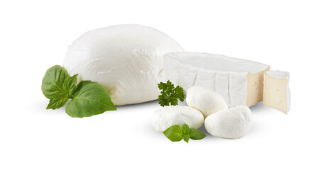 Cheese Fondue mozzarella food with basil isolated on white background isolated on white background...