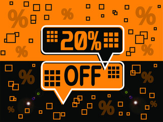 20% special offer. Banner com super desconto 20% in black and orange.